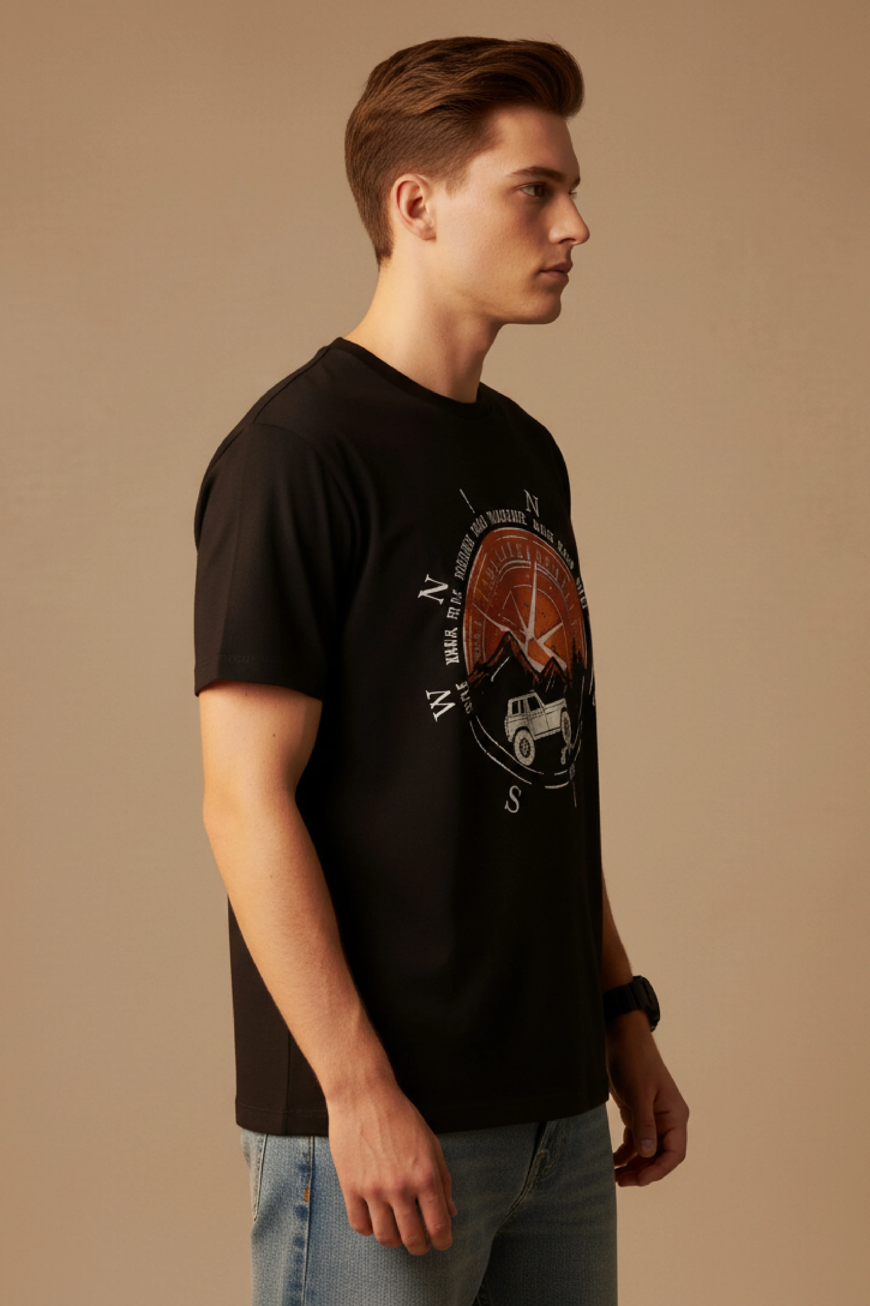 Men Printed Black Cotton Tshirt - Image 4