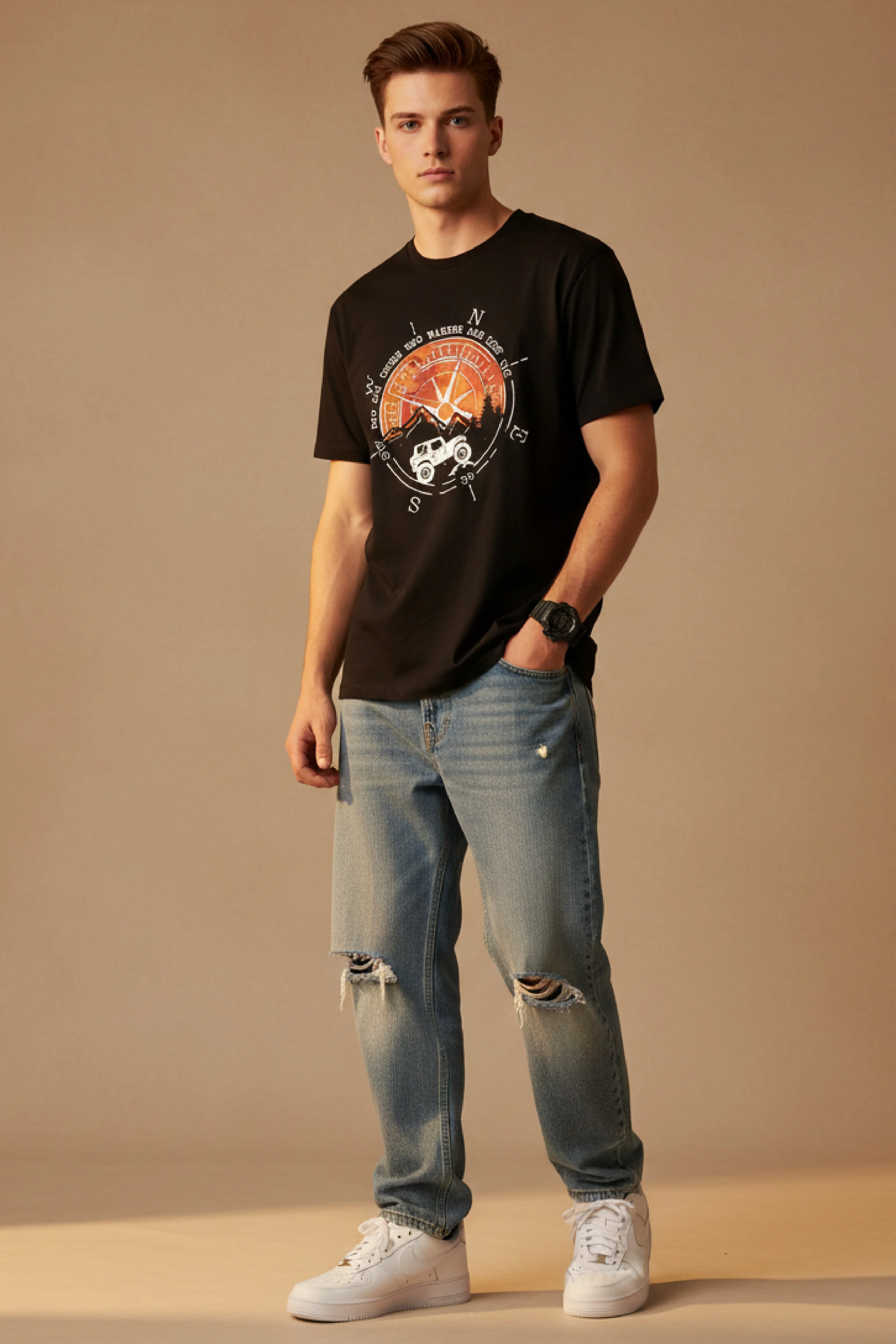 Men Printed Black Cotton Tshirt - Image 6