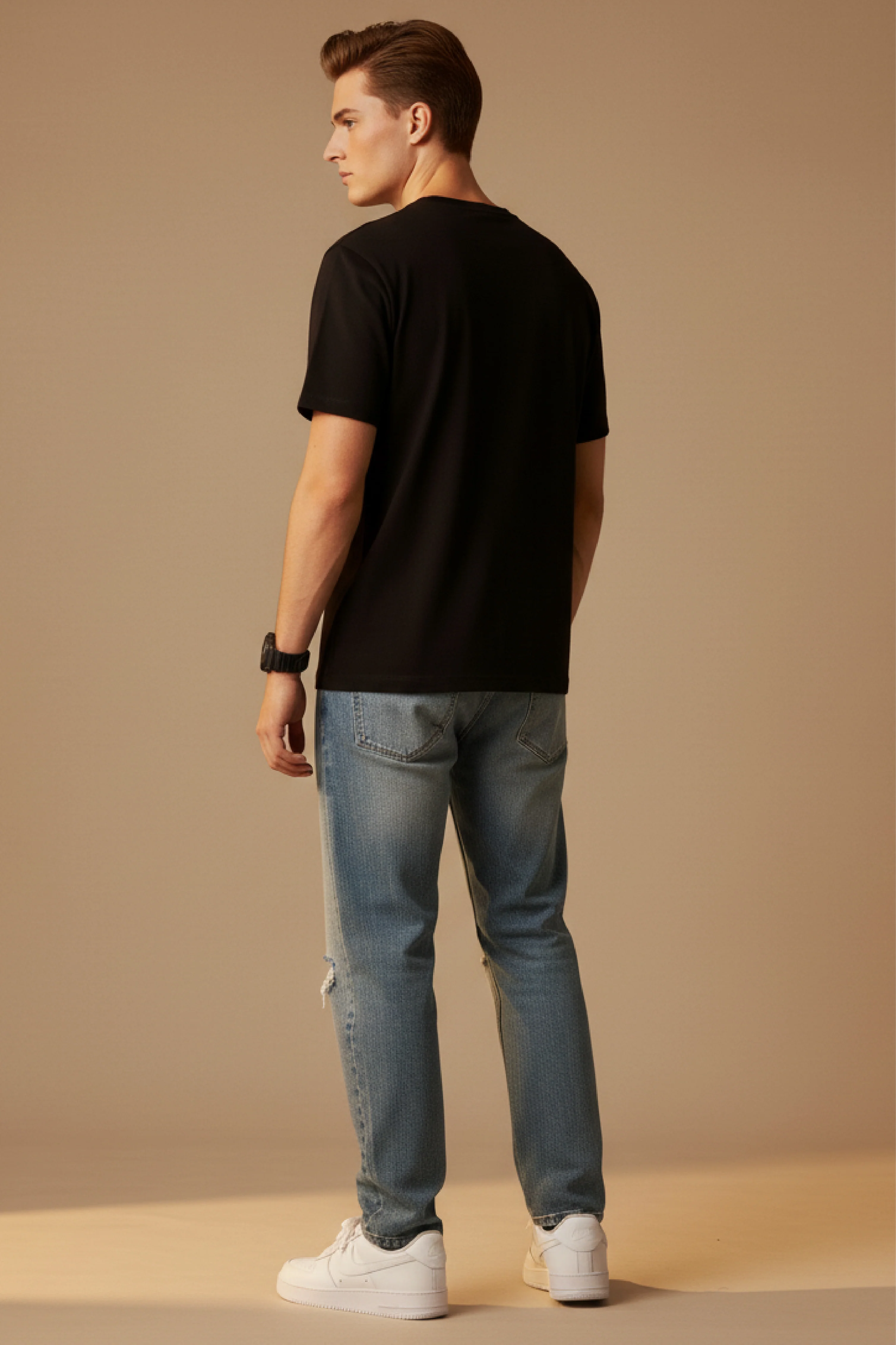 Men Printed Black Cotton Tshirt - Image 2