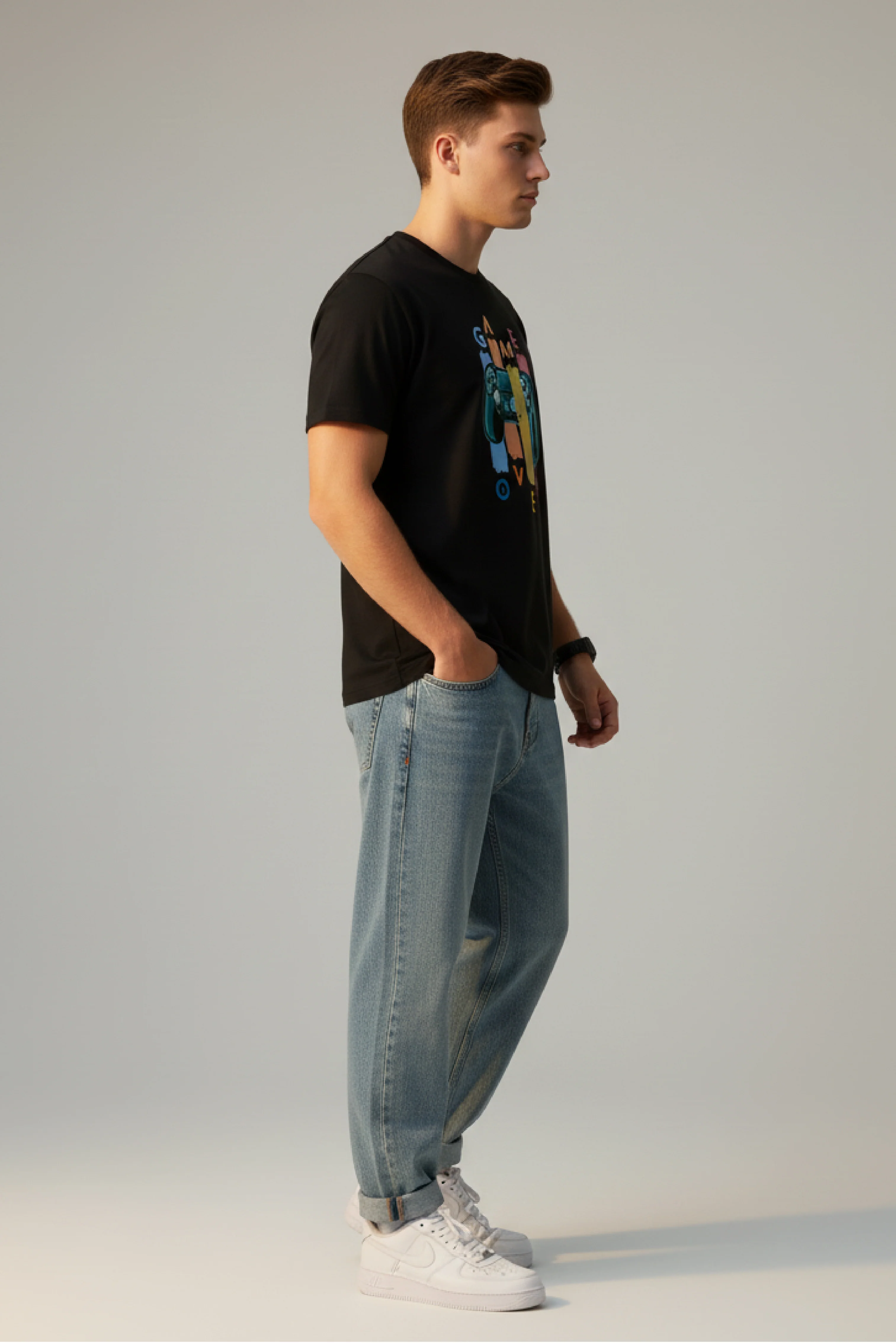 Men Printed Black Cotton Tshirt - Image 2