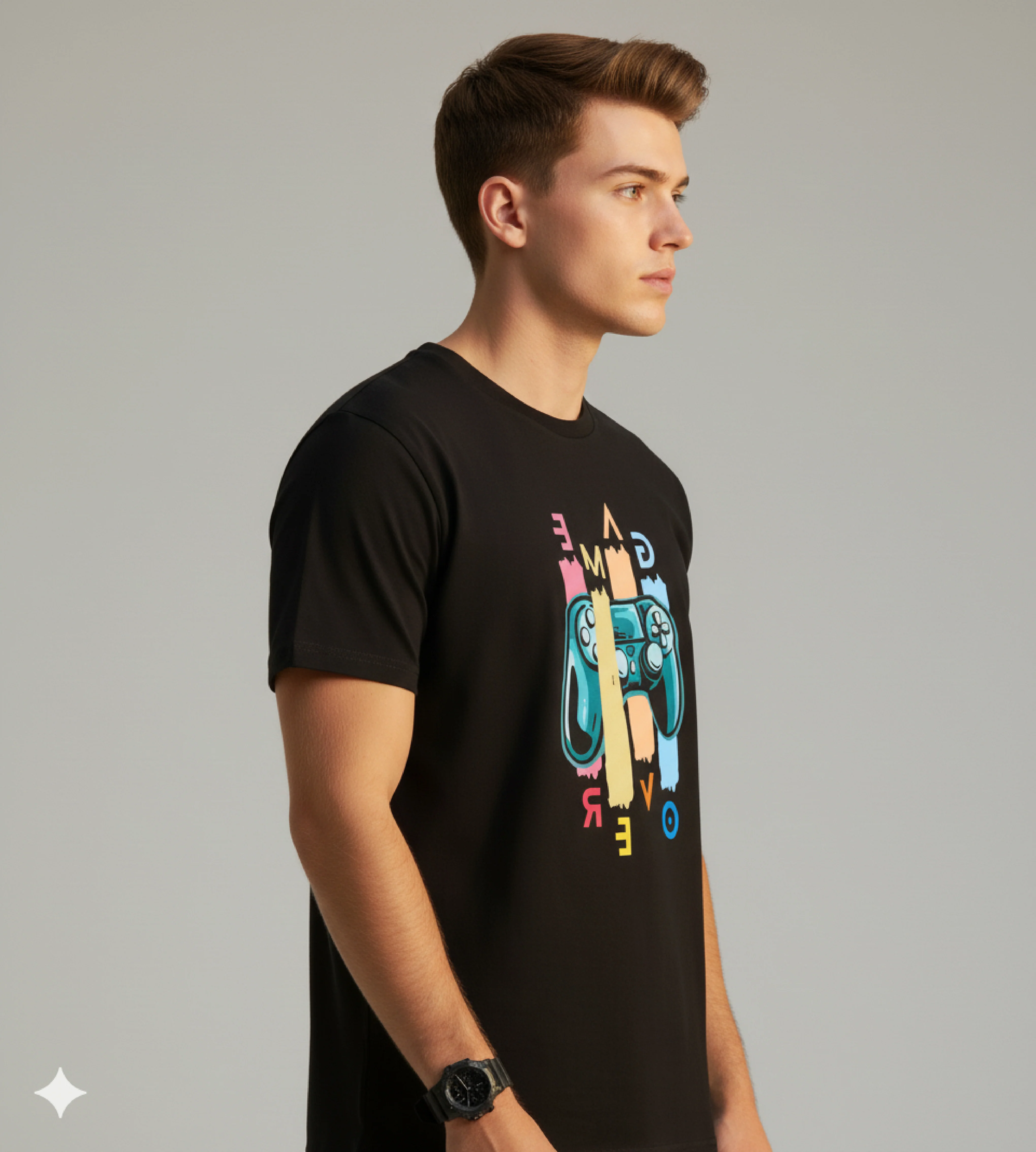 Men Printed Black Cotton Tshirt - Image 3