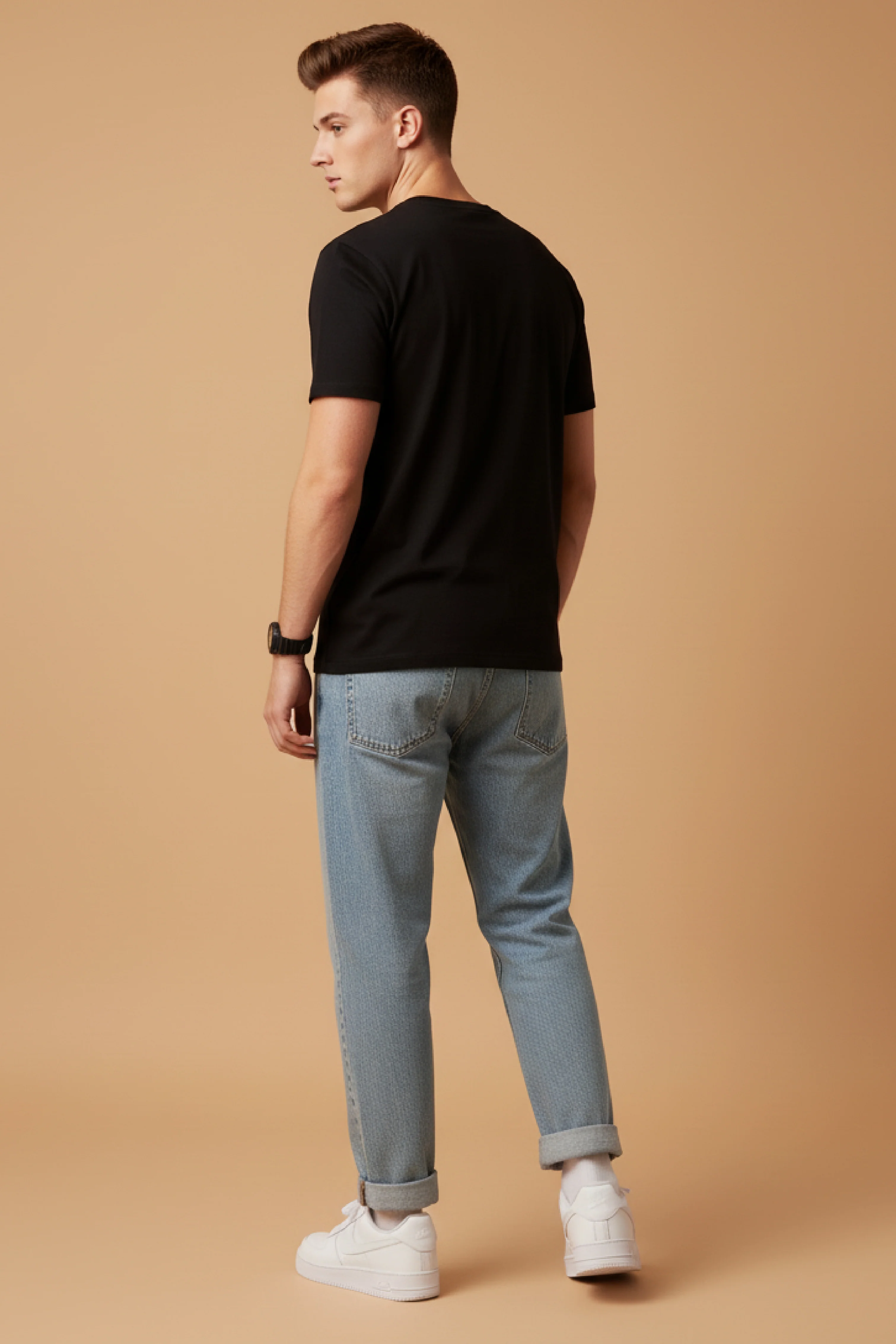 Men Printed Black Cotton Tshirt - Image 5