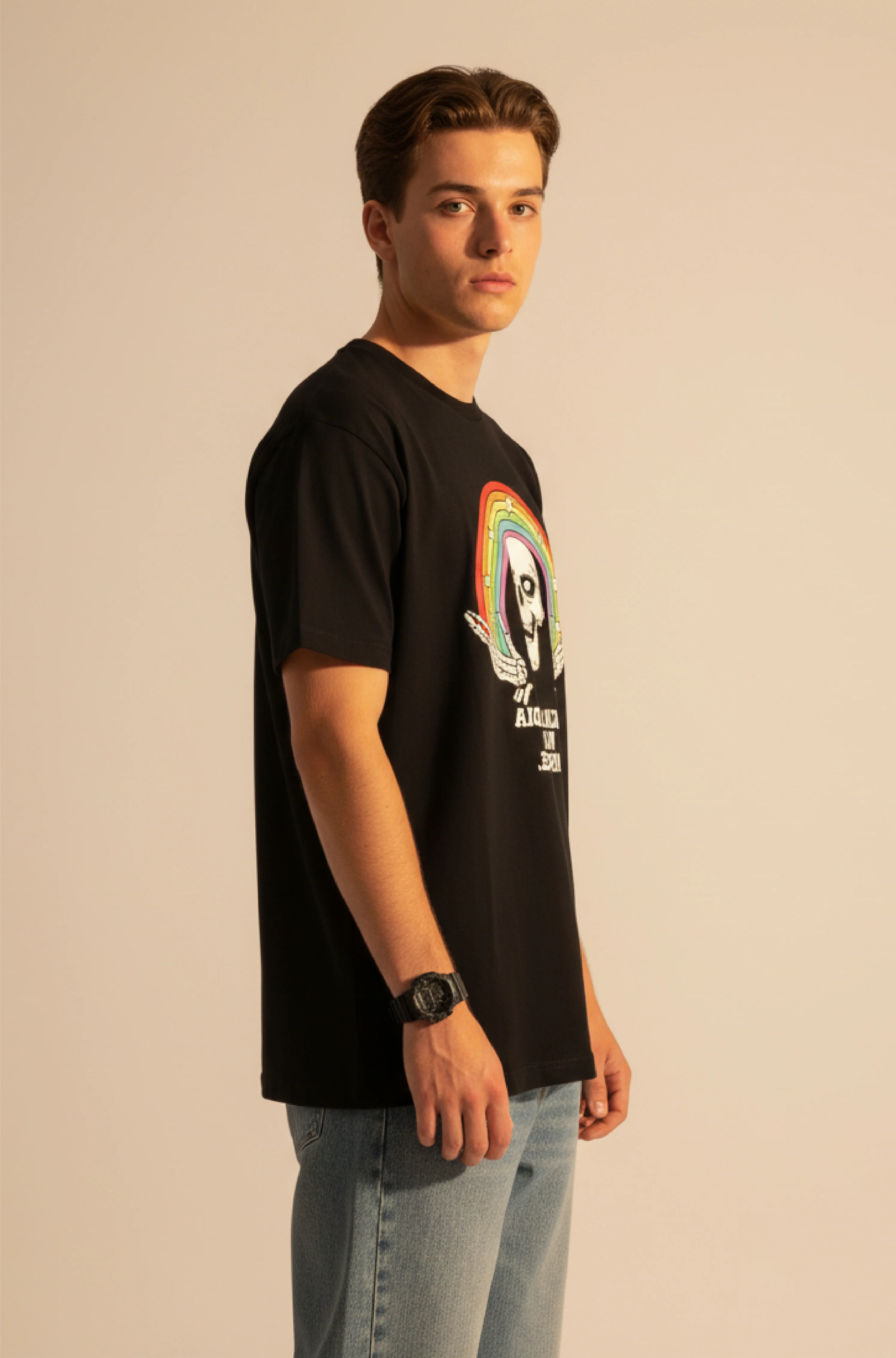 Men Printed Black Cotton Tshirt - Image 2
