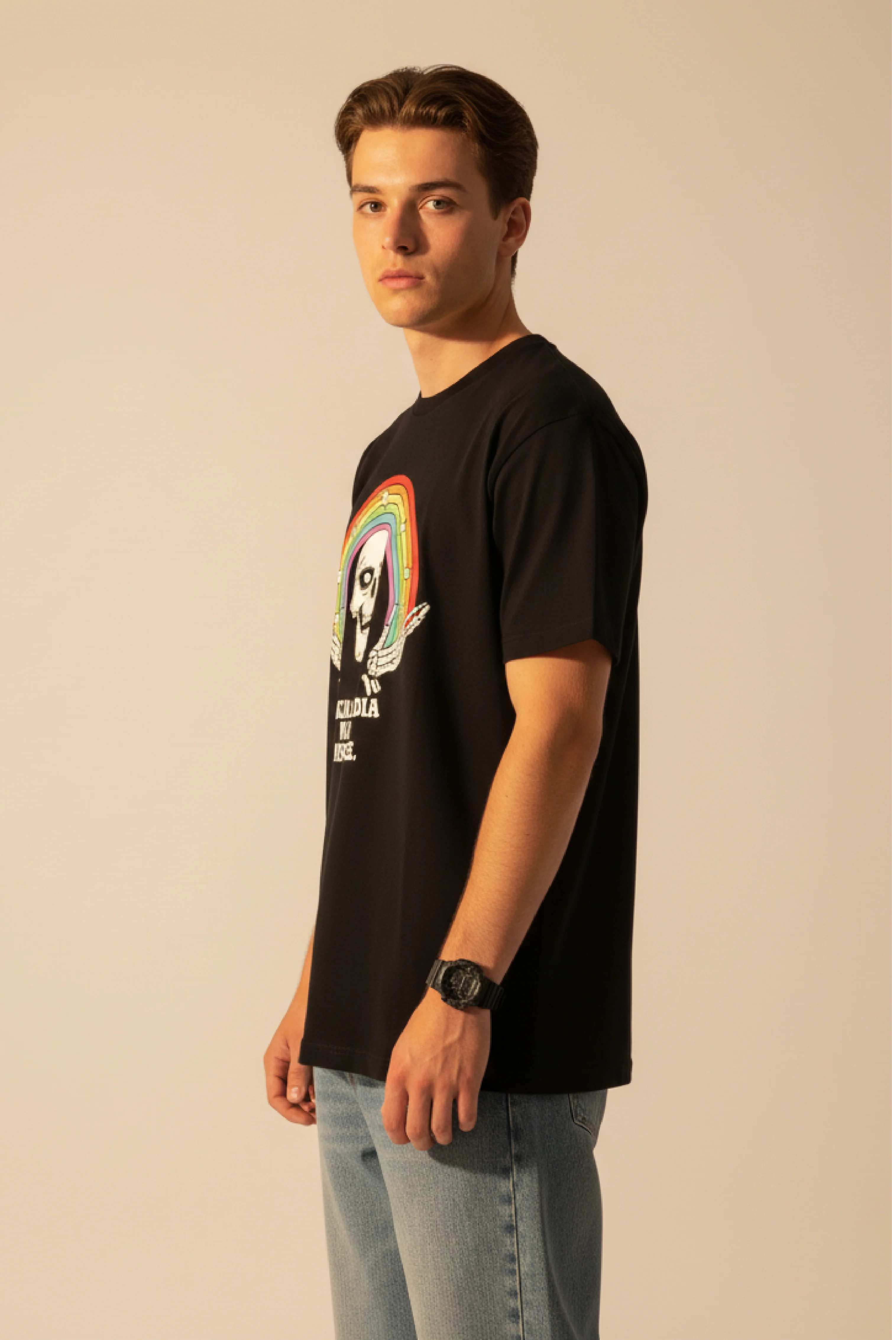 Men Printed Black Cotton Tshirt - Image 3