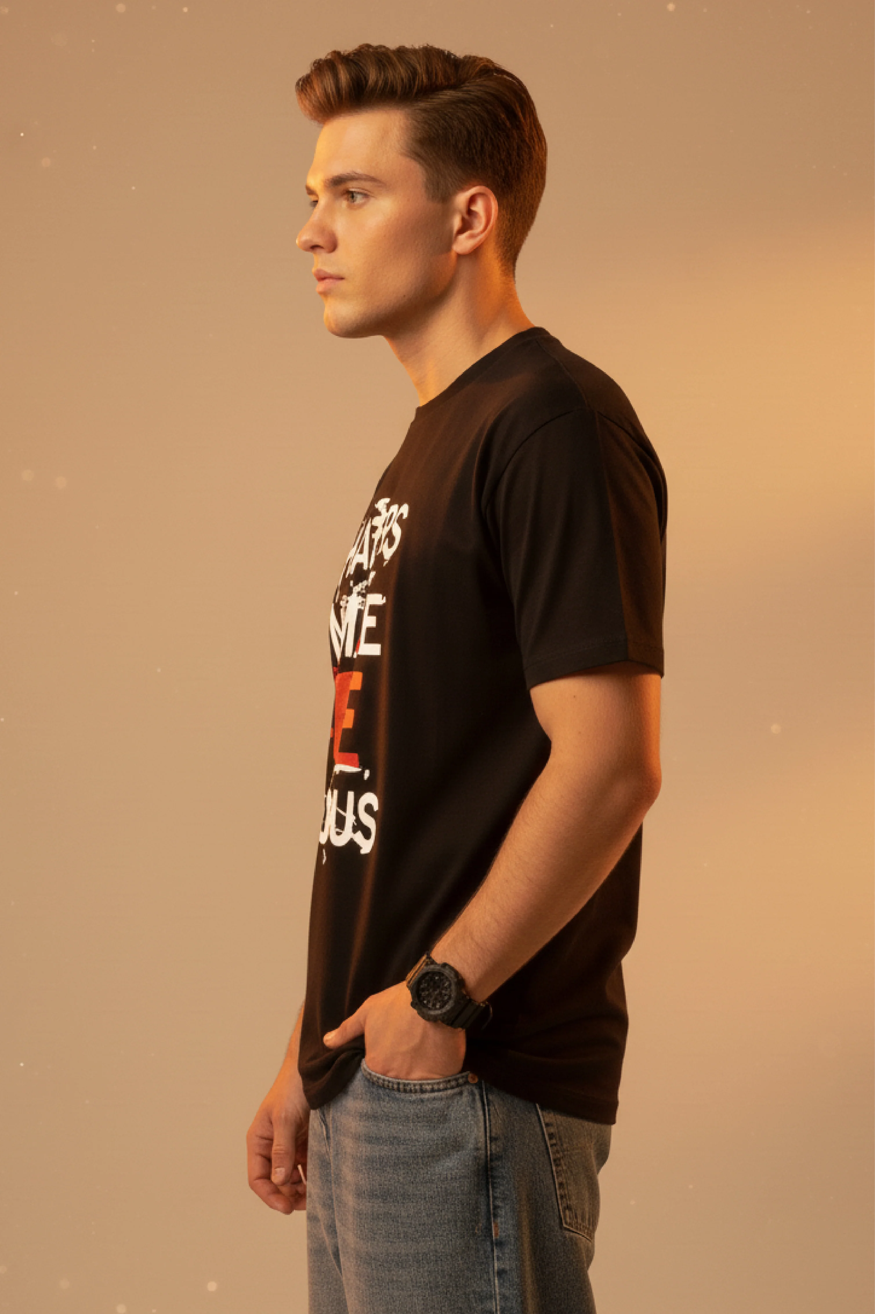 Men Printed Black Cotton Tshirt - Image 3
