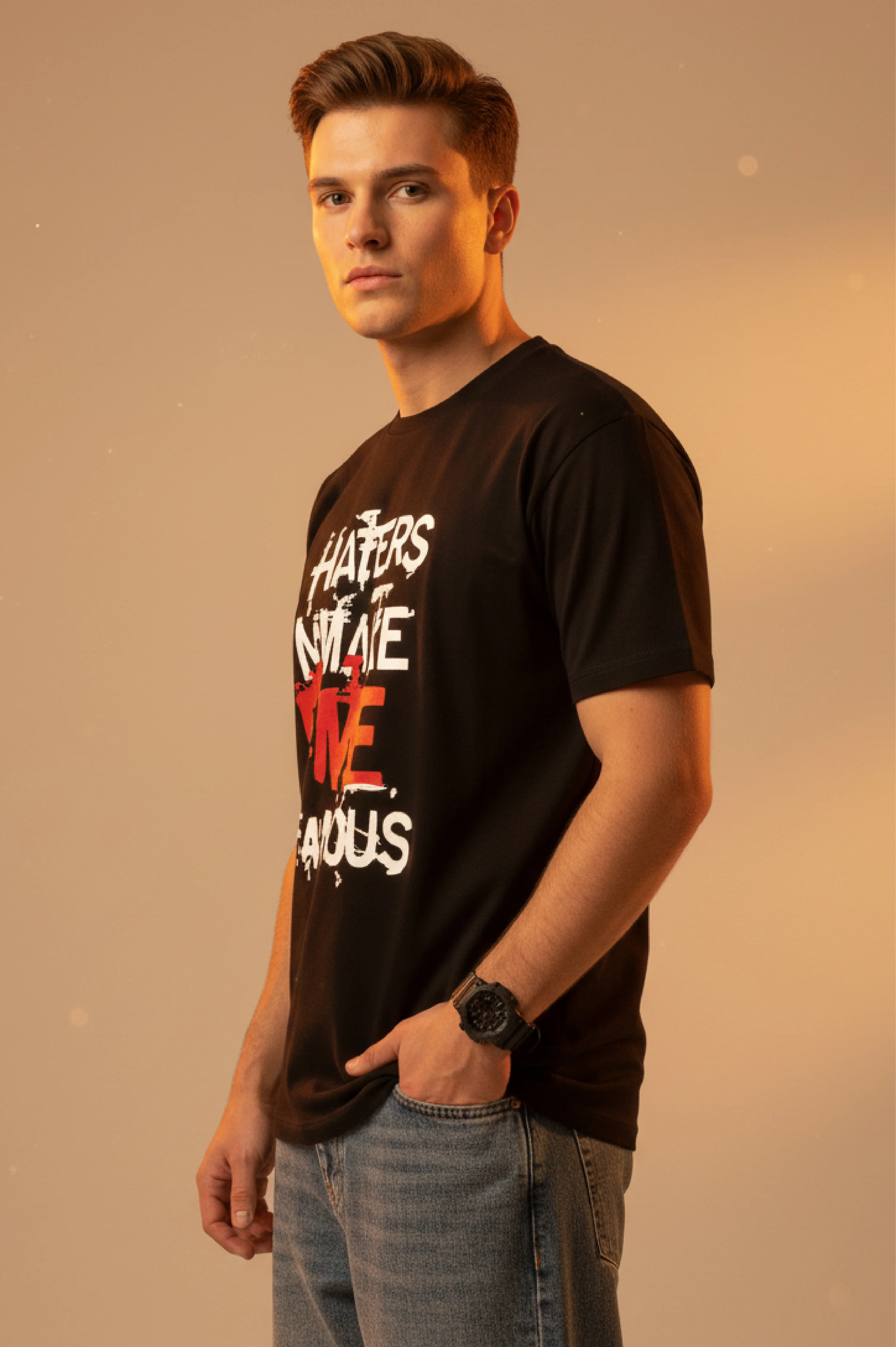 Men Printed Black Cotton Tshirt - Image 4