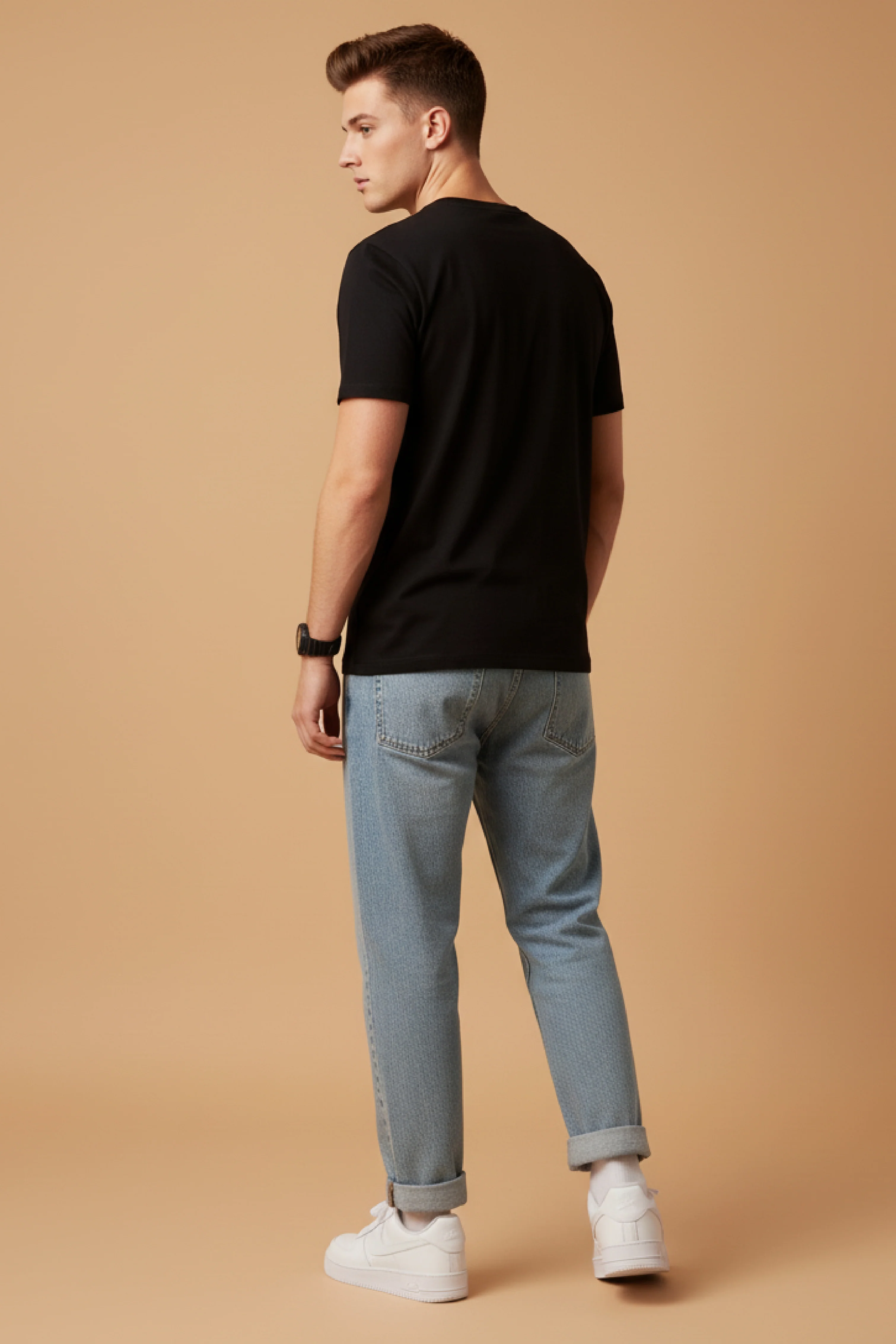 Men Printed Black Cotton Tshirt - Image 5