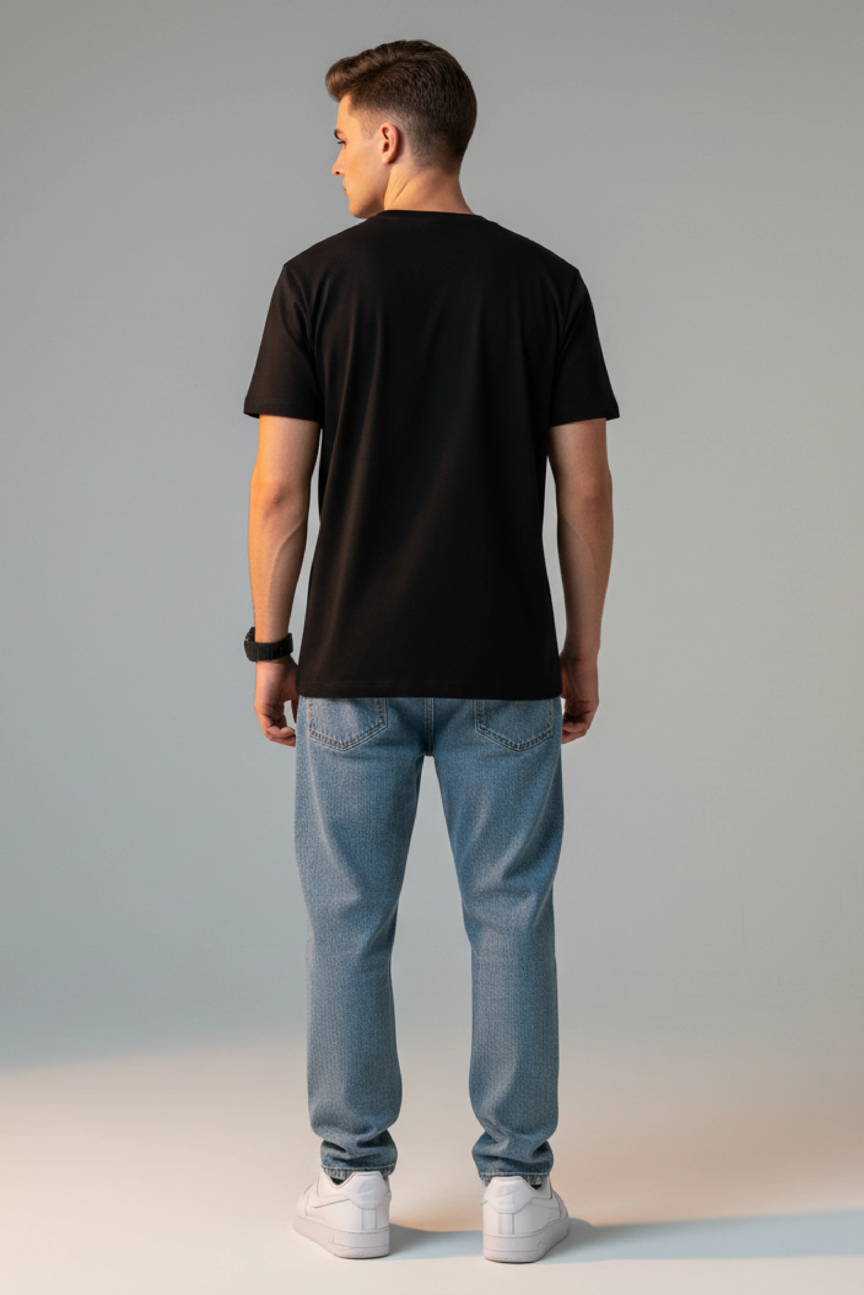 Men Printed Black Cotton Tshirt - Image 2
