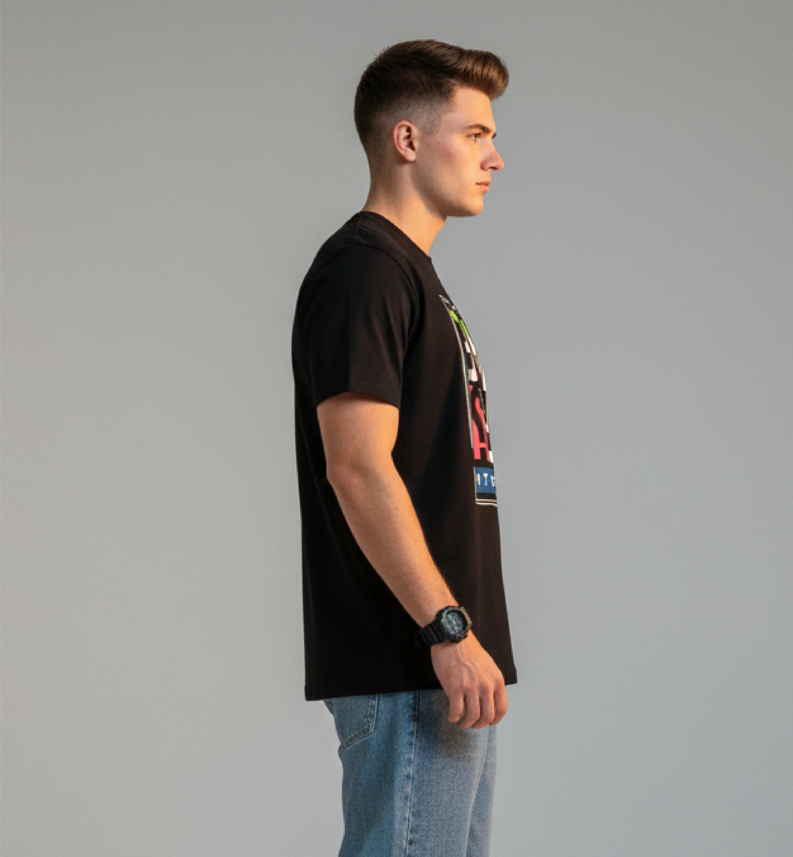 Men Printed Black Cotton Tshirt - Image 4