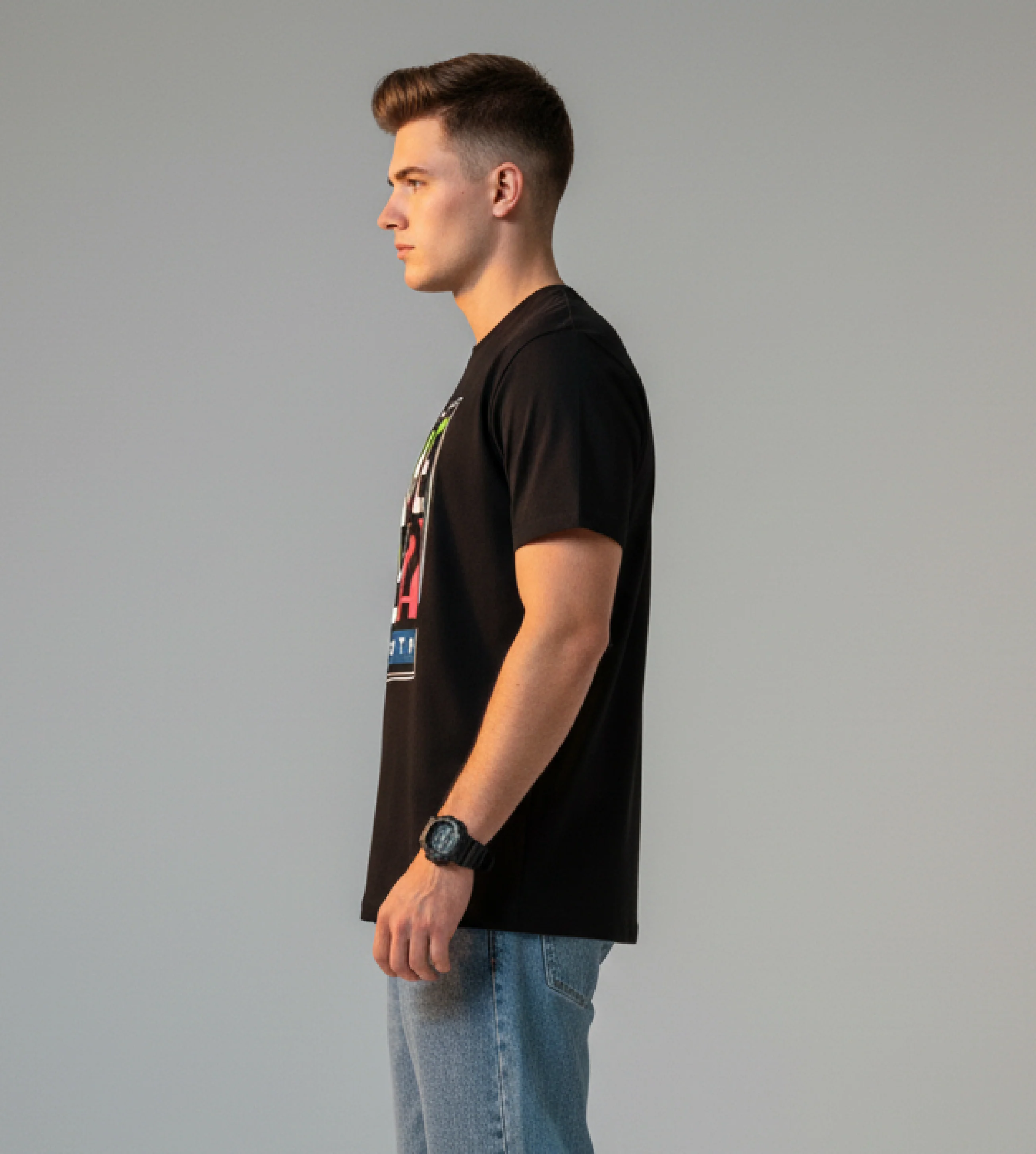 Men Printed Black Cotton Tshirt - Image 5