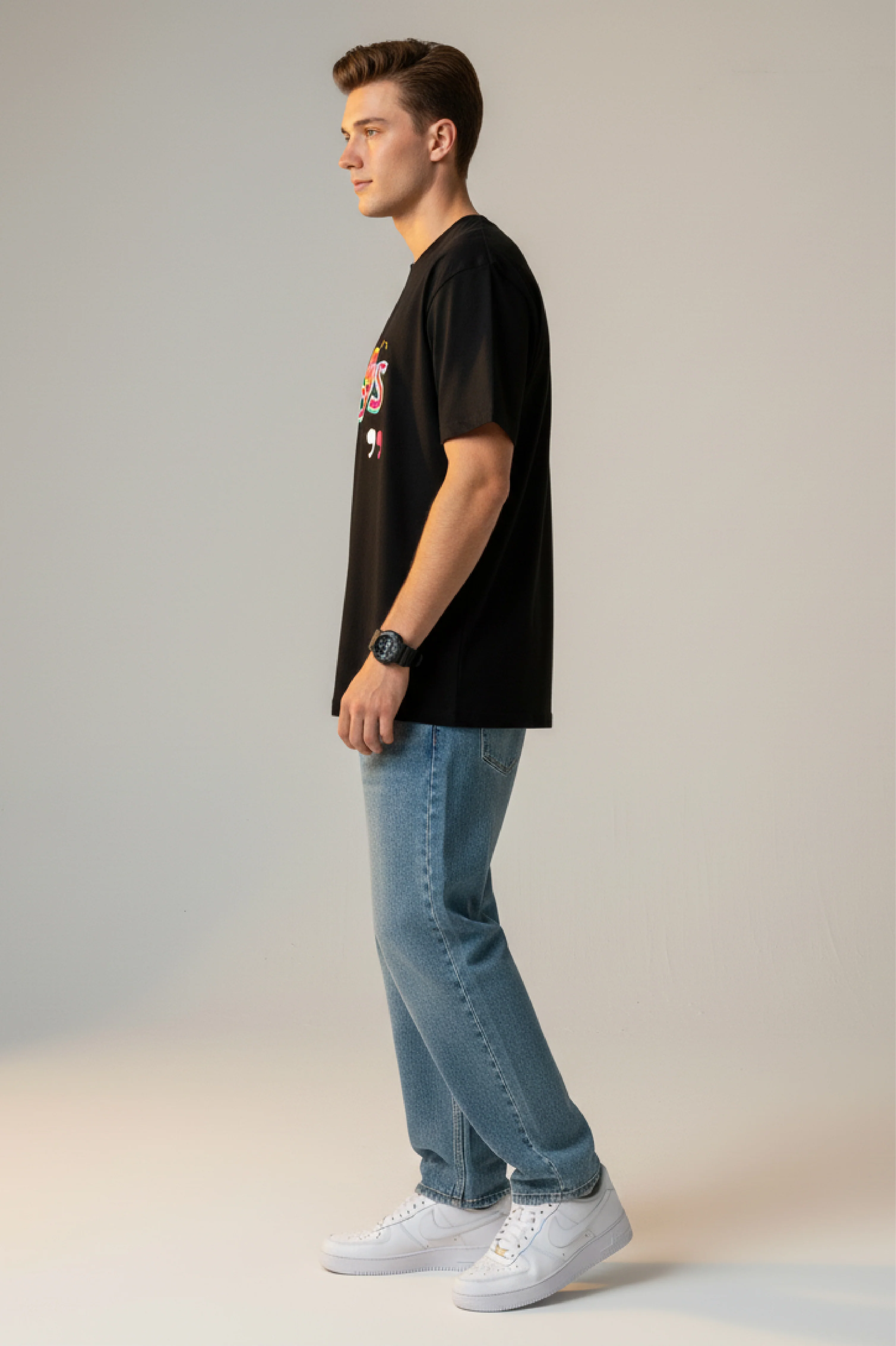 Men Printed Black Cotton Tshirt - Image 5