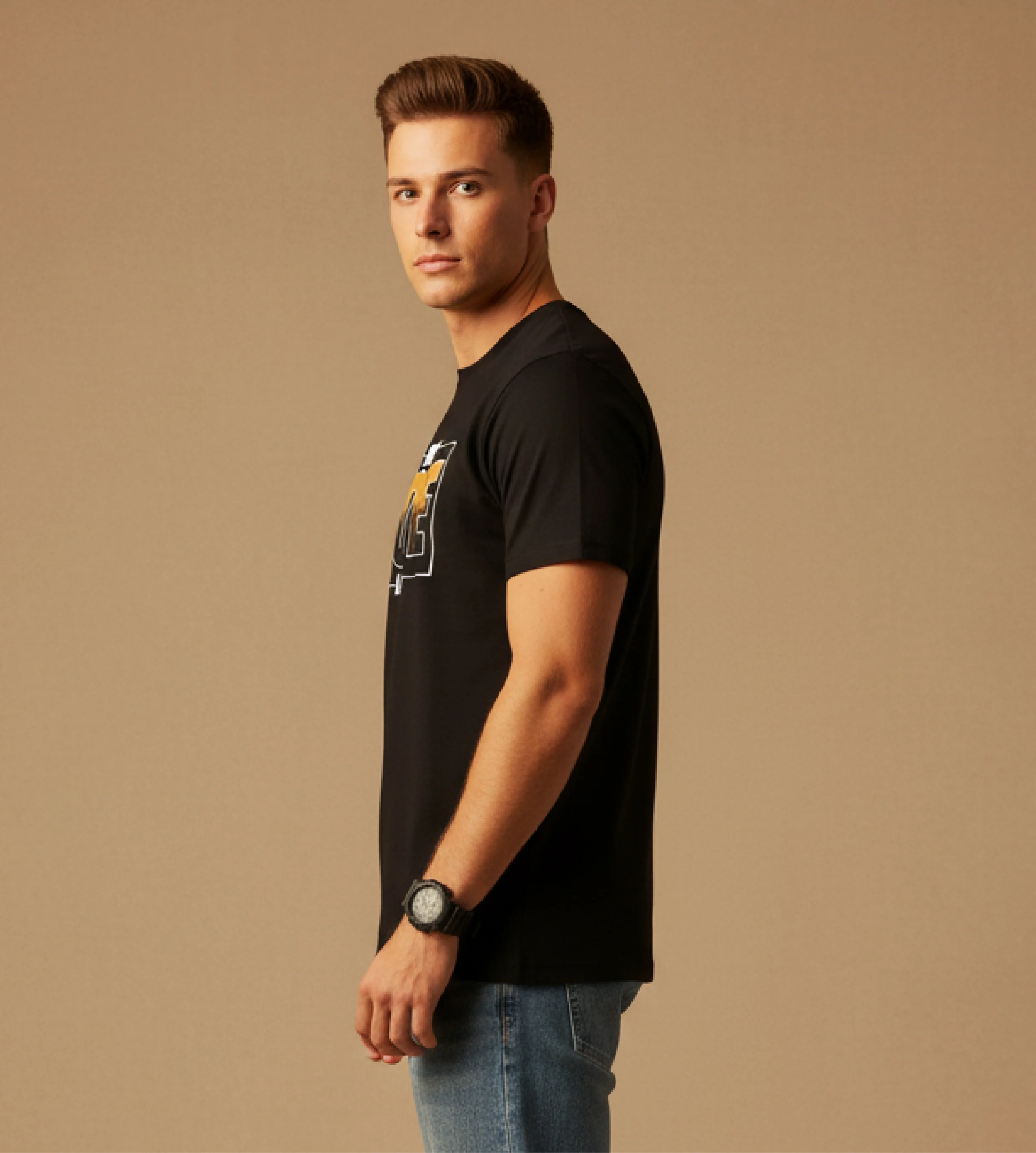 Men Printed Black Cotton Tshirt - Image 3