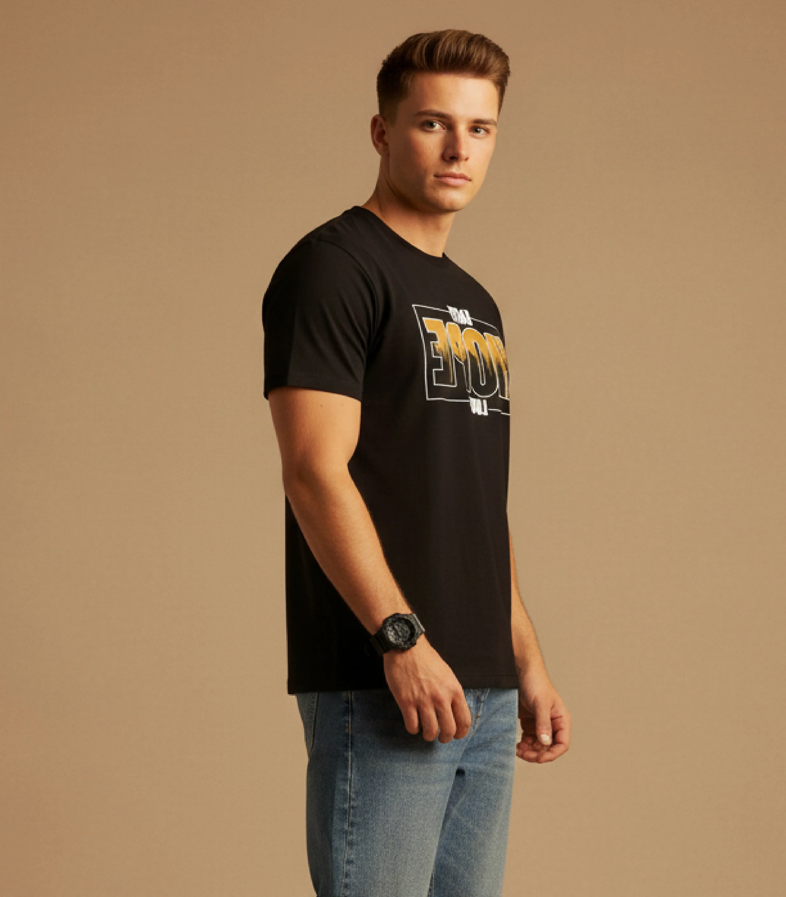 Men Printed Black Cotton Tshirt - Image 4