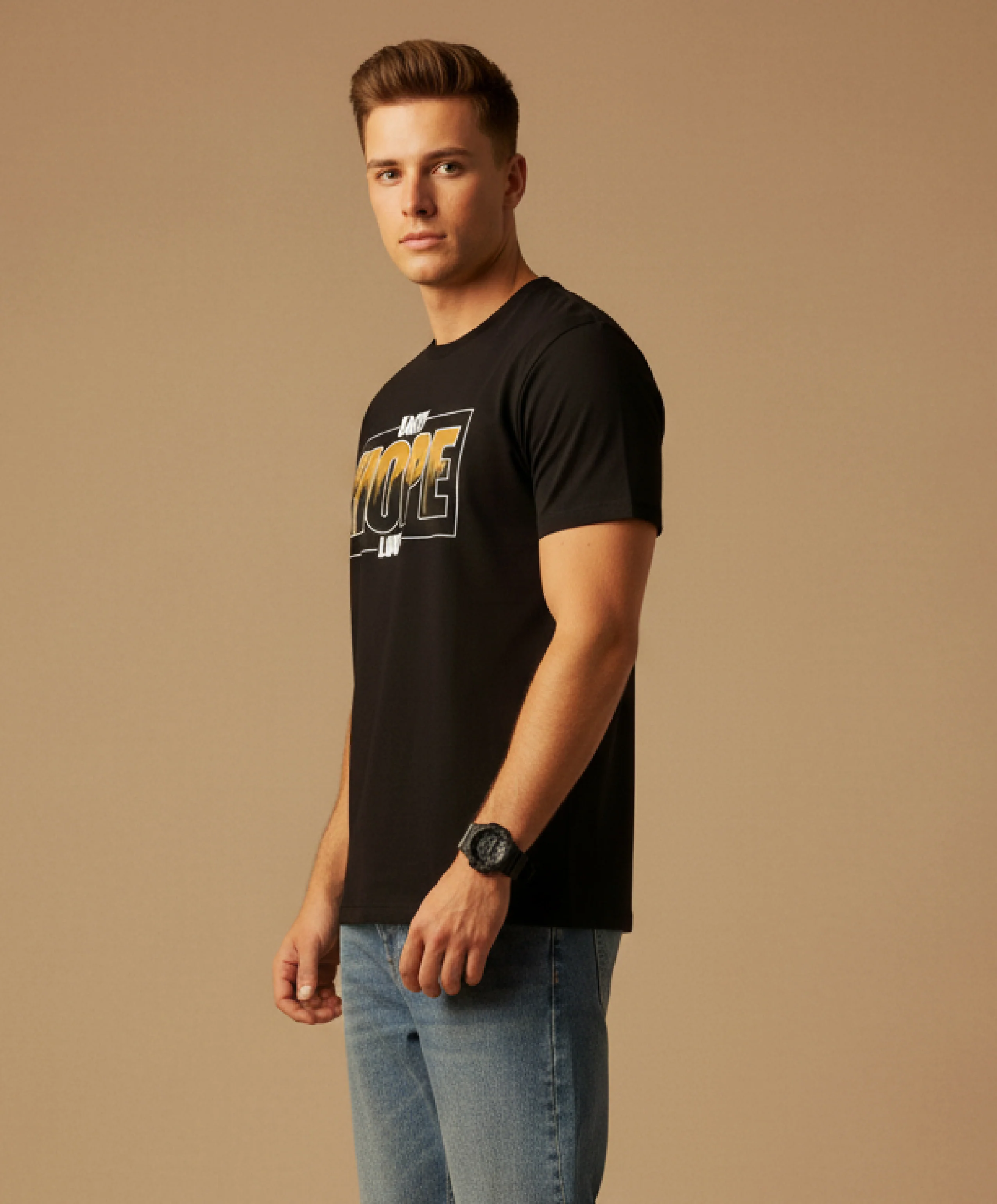 Men Printed Black Cotton Tshirt - Image 5