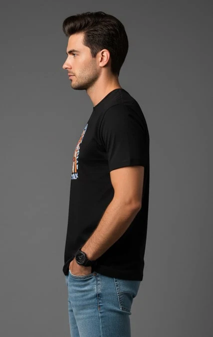 Men Printed Black Cotton Tshirt - Image 2