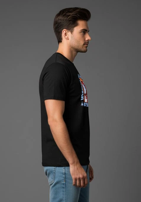 Men Printed Black Cotton Tshirt - Image 4