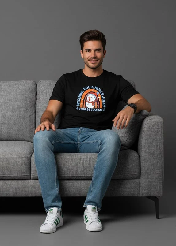 Men Printed Black Cotton Tshirt - Image 6