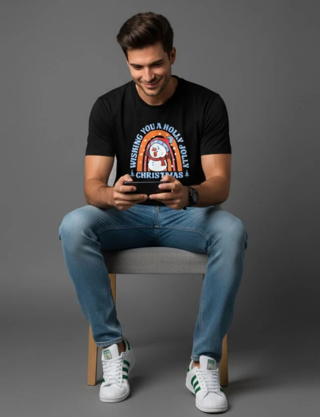 Men Printed Black Cotton Tshirt - Image 9