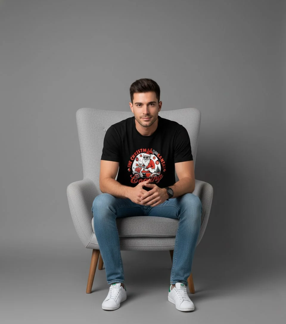 Men Printed Black Cotton Tshirt - Image 2