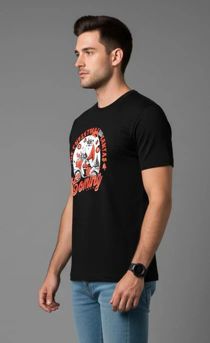 Men Printed Black Cotton Tshirt - Image 4