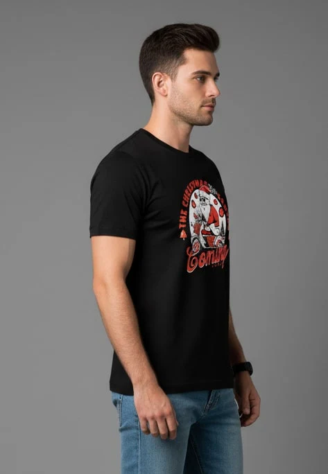 Men Printed Black Cotton Tshirt - Image 6