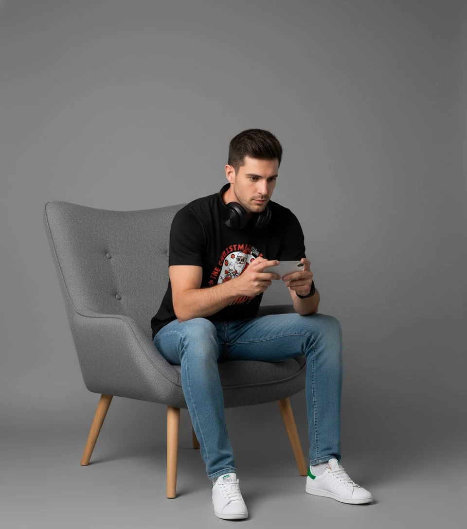 Men Printed Black Cotton Tshirt - Image 9