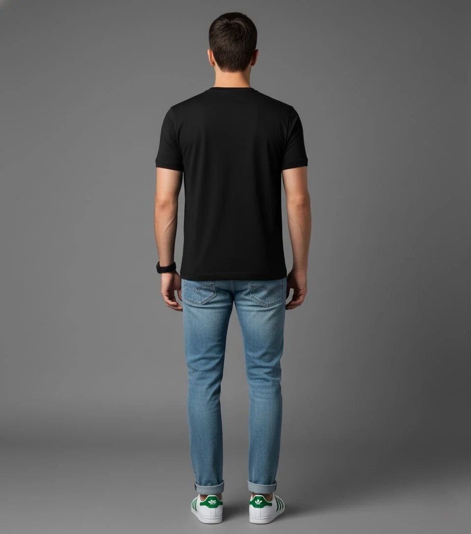 Men Printed Black Cotton Tshirt - Image 2