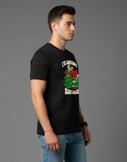 Men Printed Black Cotton Tshirt - Image 4