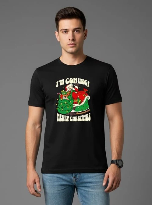 Men Printed Black Cotton Tshirt - Image 6