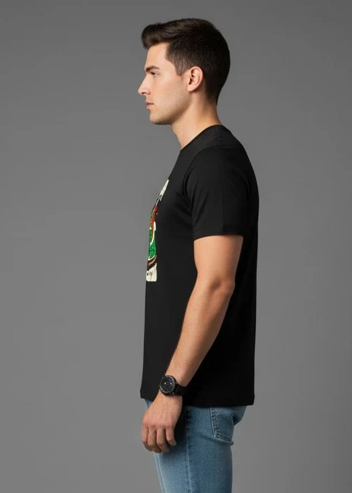 Men Printed Black Cotton Tshirt - Image 9