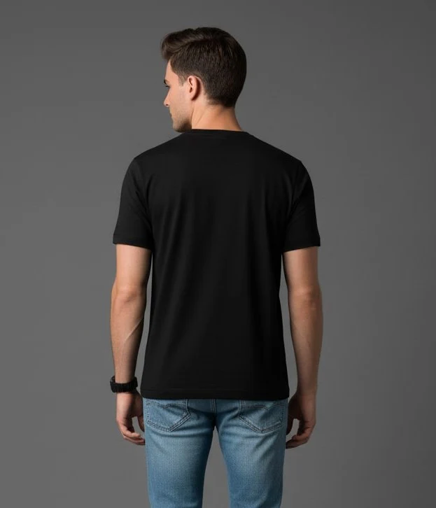 Men Printed Black Cotton Tshirt - Image 3