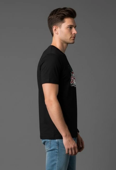 Men Printed Black Cotton Tshirt - Image 5