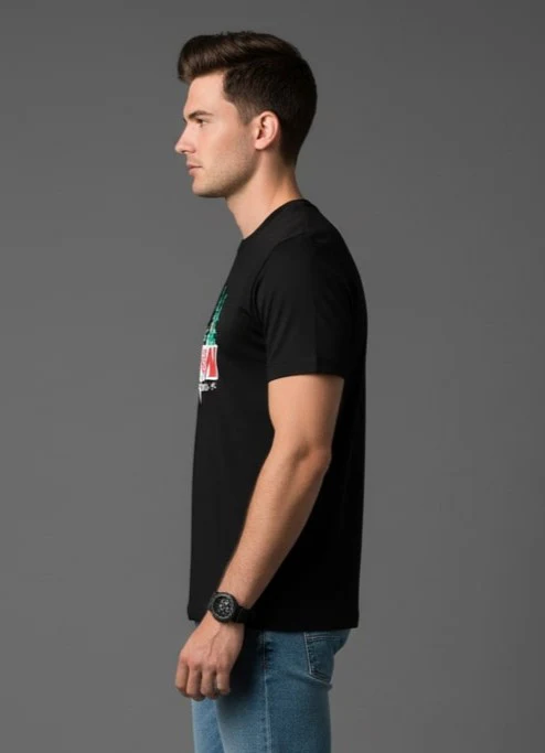 Men Printed Black Cotton Tshirt - Image 6