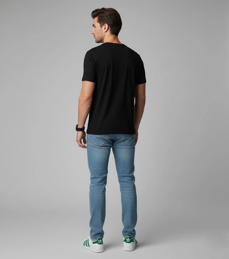 Men Printed Black Cotton Tshirt - Image 3