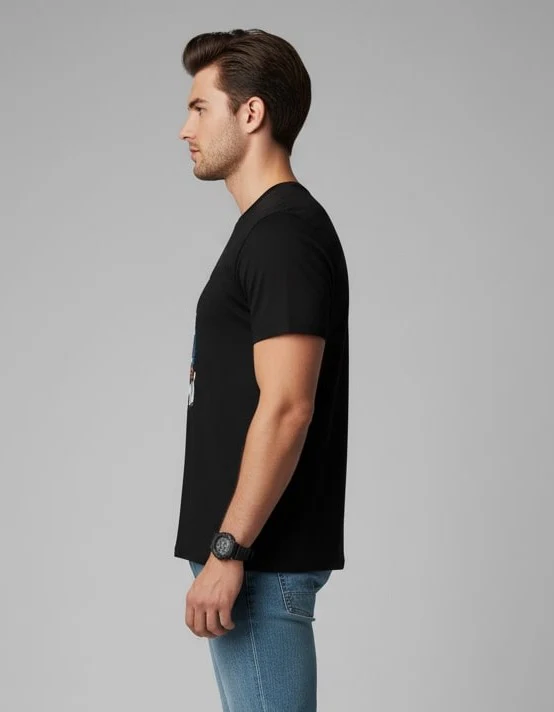 Men Printed Black Cotton Tshirt - Image 6