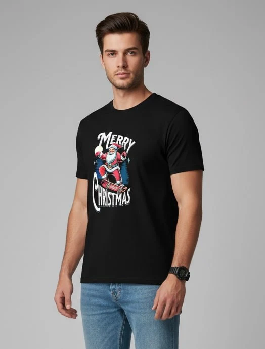 Men Printed Black Cotton Tshirt - Image 7