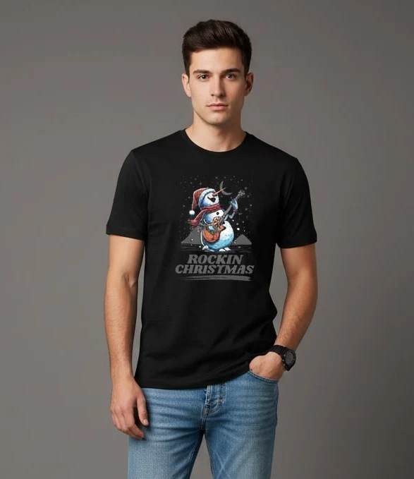 Men Printed Black Cotton Tshirt - Image 2