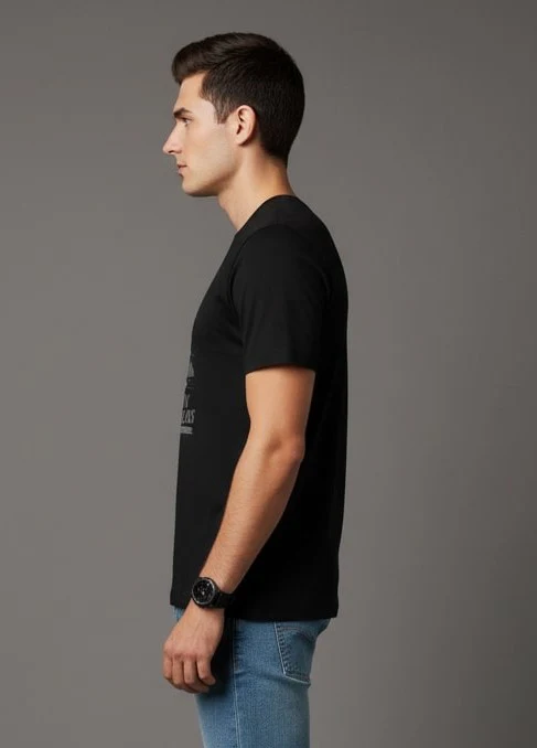 Men Printed Black Cotton Tshirt - Image 4