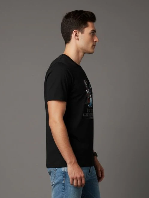 Men Printed Black Cotton Tshirt - Image 8