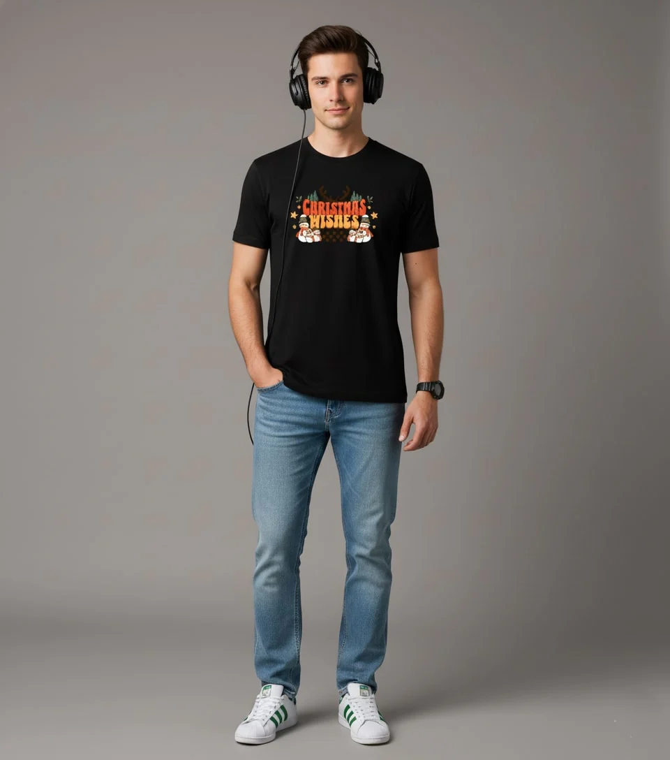 Men Printed Black Cotton Tshirt - Image 4