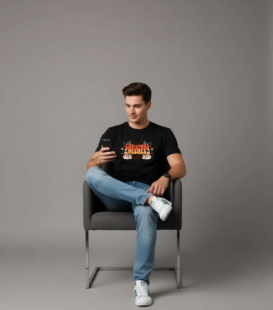Men Printed Black Cotton Tshirt - Image 7