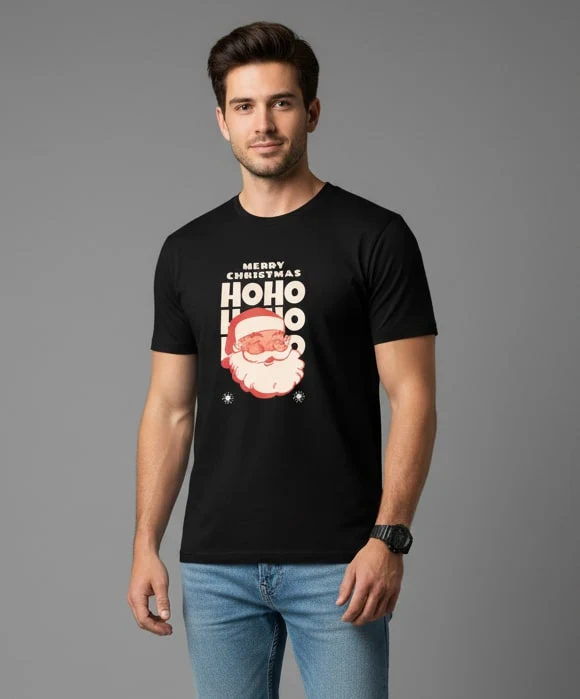 Men Printed Black Cotton Tshirt - Image 4