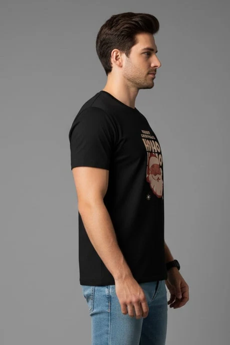 Men Printed Black Cotton Tshirt - Image 5