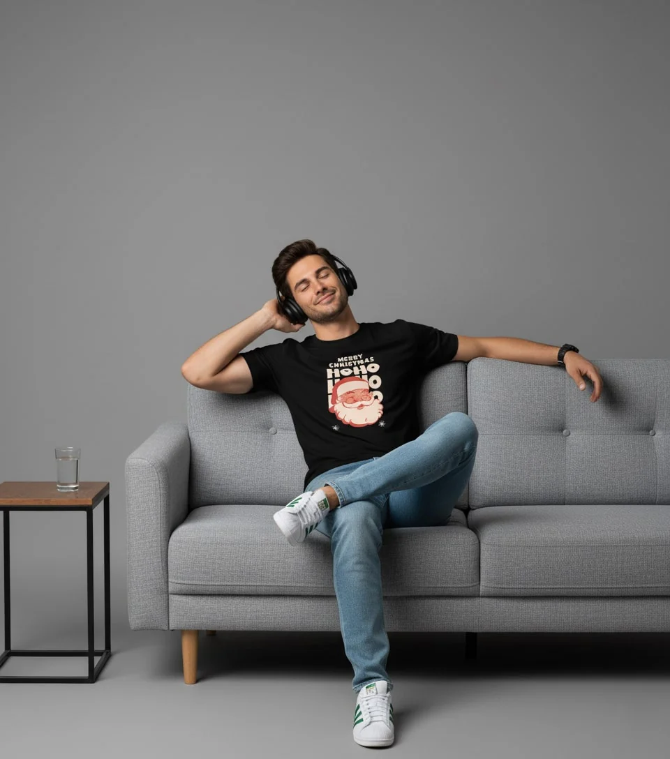 Men Printed Black Cotton Tshirt - Image 6