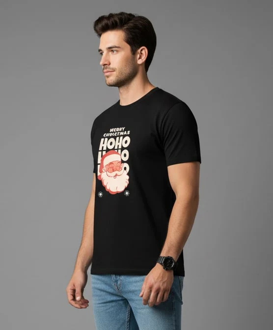 Men Printed Black Cotton Tshirt - Image 7
