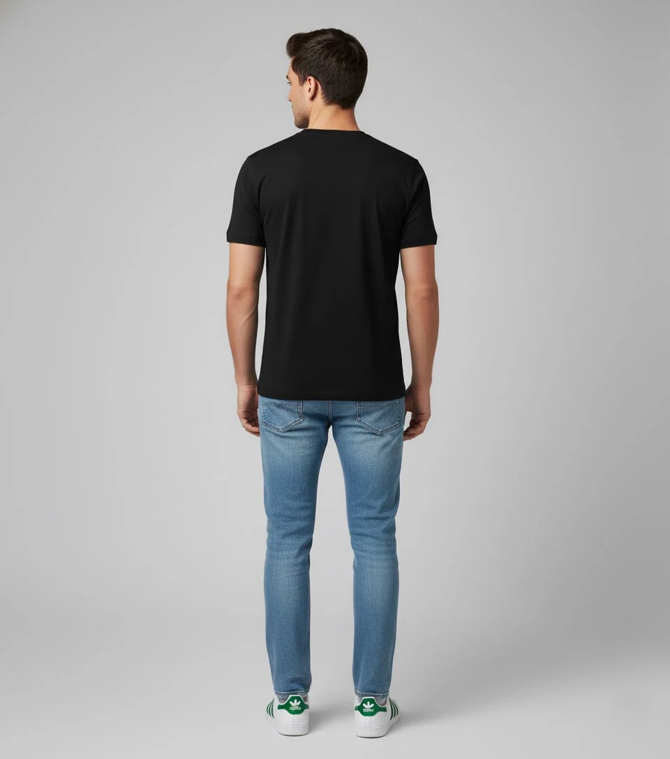 Men Printed Black Cotton Tshirt - Image 3