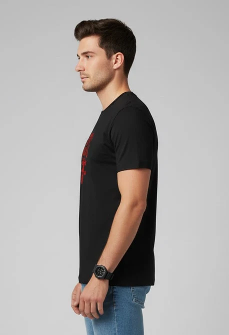 Men Printed Black Cotton Tshirt - Image 6