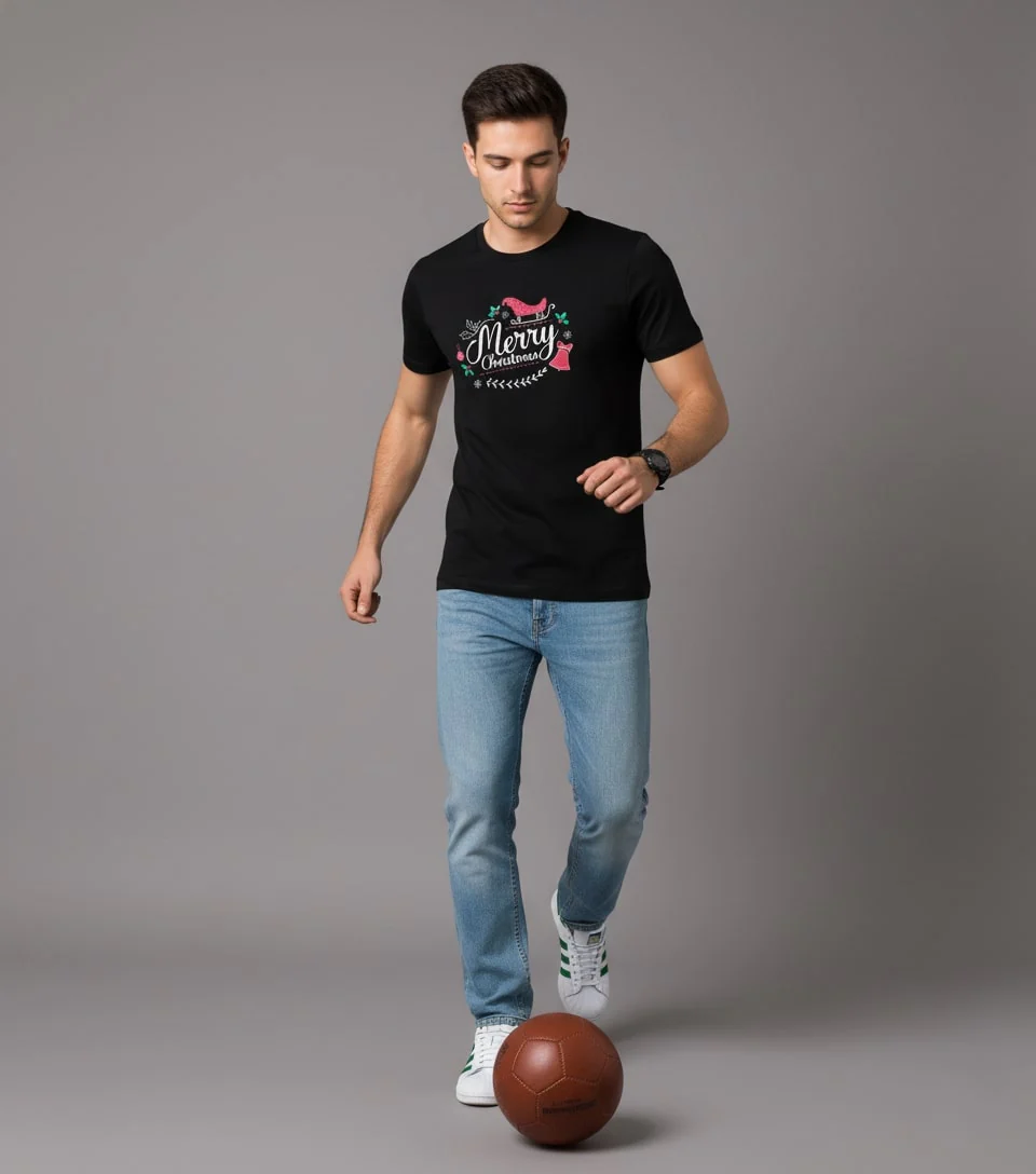 Men Printed Black Cotton Tshirt - Image 2