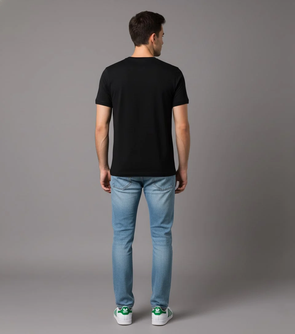 Men Printed Black Cotton Tshirt - Image 3