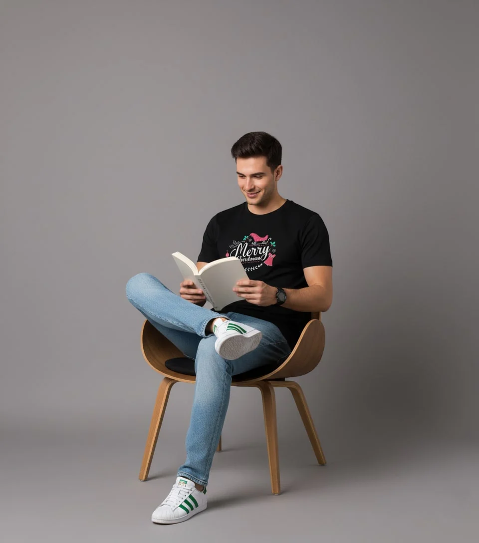 Men Printed Black Cotton Tshirt - Image 5